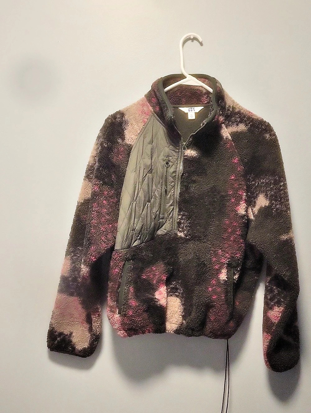 Joy Lab Abstract Fleece Jacket in Black & Pink Size Medium